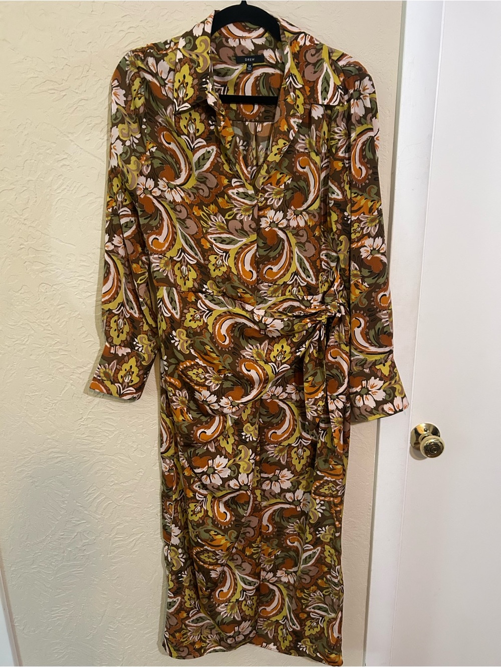 Drew Vintage-Inspired Olive & Brown Paisley Wrap Dress